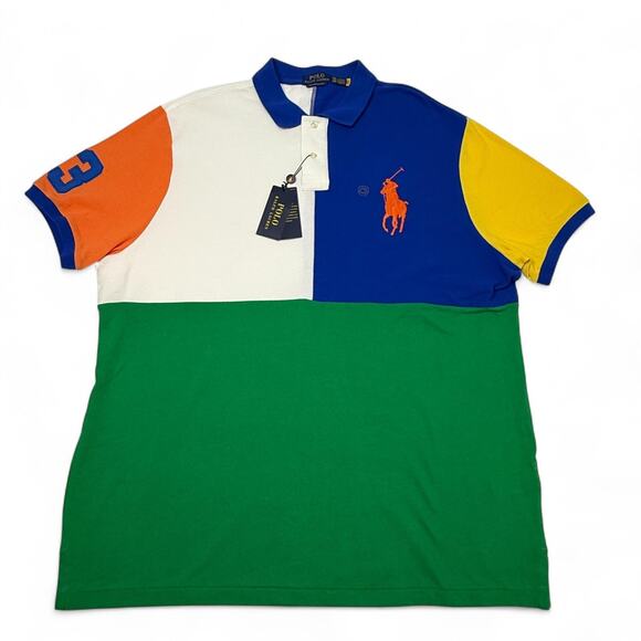 Polo Ralph Lauren Polo Shirt Mens 2XL Big Pony Custom Slim Fit Colorblock NWT - Picture 1 of 12
